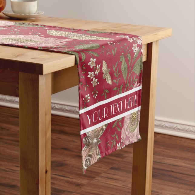 Wedding Decor Red Wildflower Botanical Monogram Short Table Runner (In Situ)