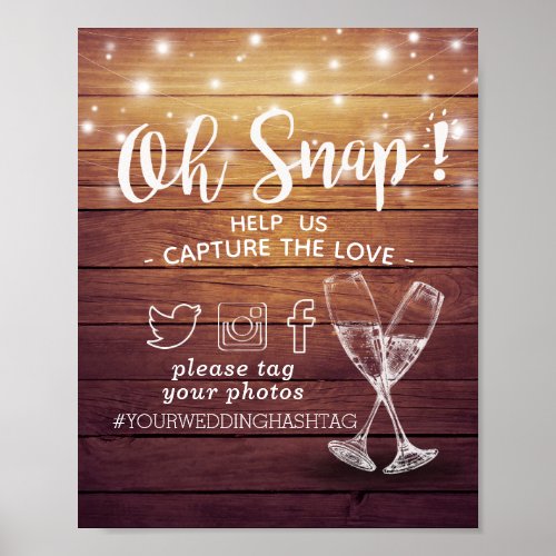 Wedding Decor Snap Hashtag Champagne Glasses Wood