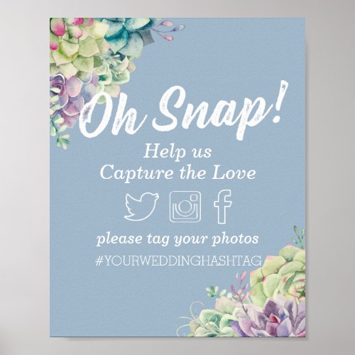 Wedding Decor Snap Hashtag Watercolor Succulents