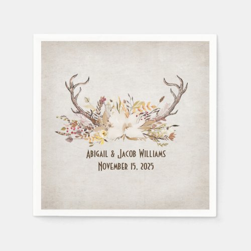 wedding_deer antlers with autumn floral bouquet paper napkins
