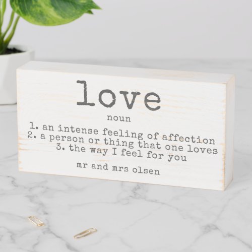 Wedding Definition of Love Mr and Mrs Wooden Box Sign
