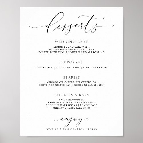 Wedding Desserts Menu Sign Elegant Luxury Script