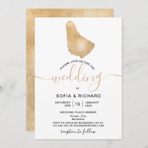 Wedding Destination Barbados Tropical Gold Map Inv Invitation