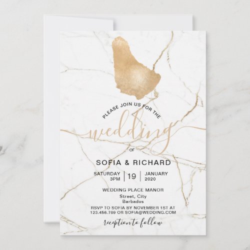 Wedding Destination Barbados Tropical Gold Map Inv Invitation