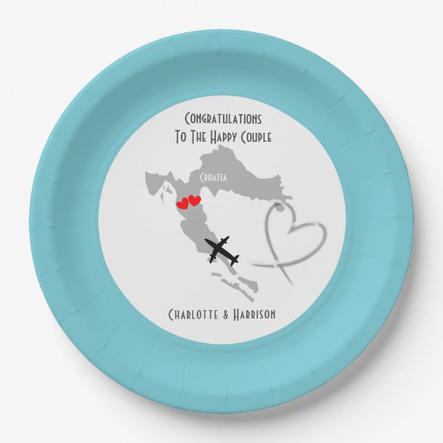 Wedding Destination Croatia Paper Plates (Front)
