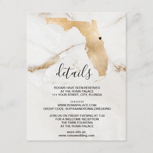 Wedding Destination Florida Map  Removable Heart Enclosure Card