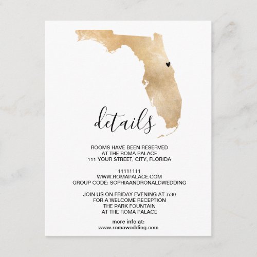 Wedding Destination Florida Map  Removable Heart Enclosure Card