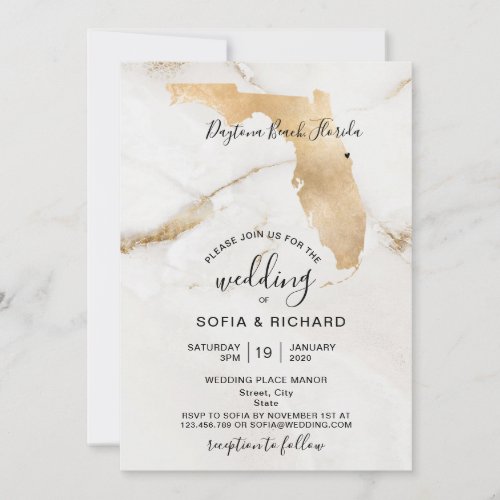 Wedding Destination Florida Map Removable Heart In Invitation