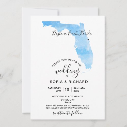 Wedding Destination Florida Map Removable Heart In Invitation