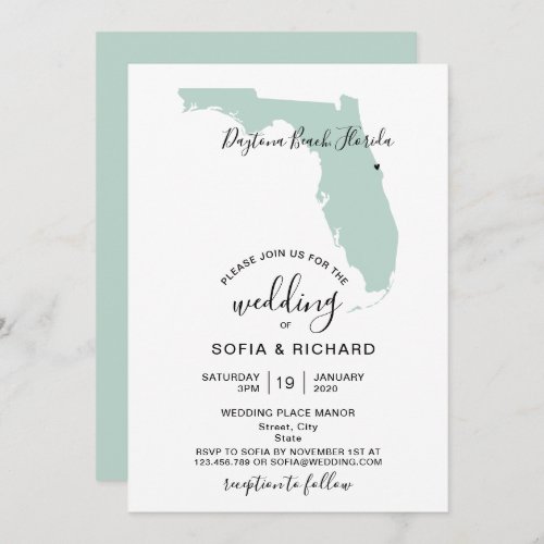 Wedding Destination Florida Map Removable Heart Invitation
