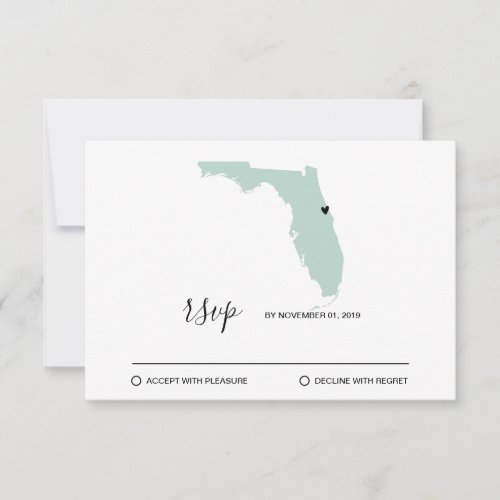 Wedding Destination  Florida Map Removable Heart RSVP Card