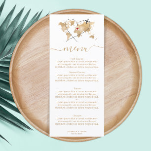 Wedding Destination Gold World Map and Heart Menu