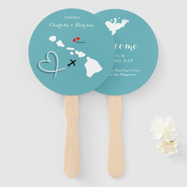 Wedding Destination Hawaii Hand Fan (Front and Back)