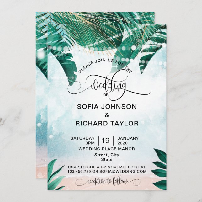 wedding destination island beach ocean invitation (Front/Back)