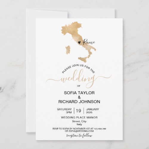 Wedding Destination Italy Gold Movable Heart Invitation
