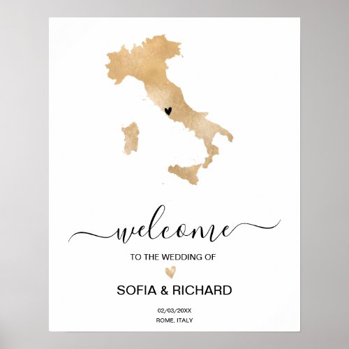 Wedding Destination Italy Map Gold Movable Heart Poster