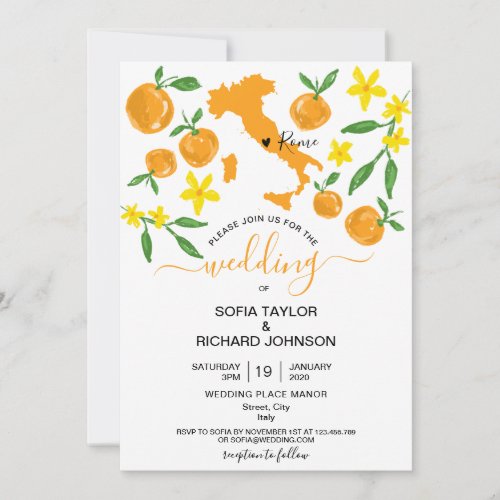 Wedding Destination Italy Orange Invitation