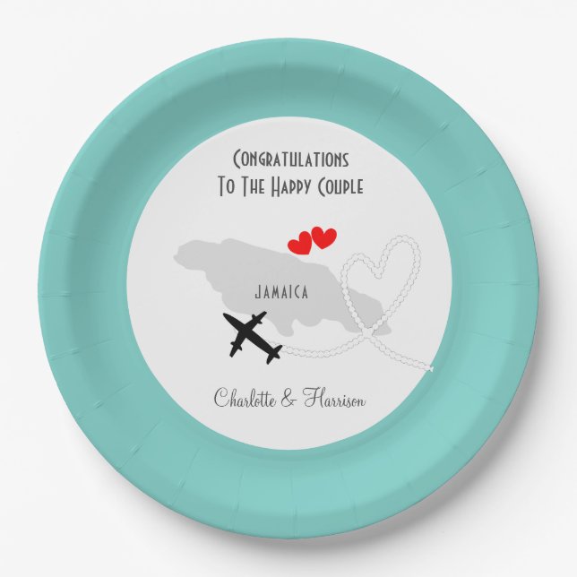 Wedding Destination Jamaica Personalized Paper Plates (Front)