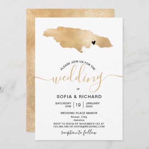 Wedding Destination Jamaica Tropical Gold Map Invitation