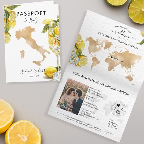 Wedding Destination Lemon Citrus Passport Italy Invitation