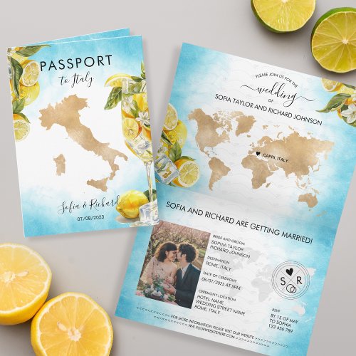 Wedding Destination Lemon Summer Passport Italy Invitation