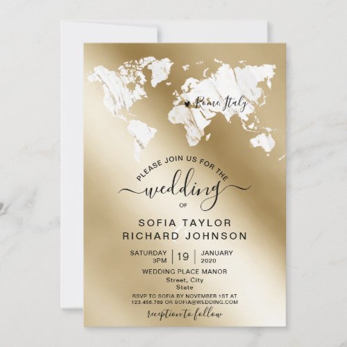 Wedding Destination Marble World Map Invitation