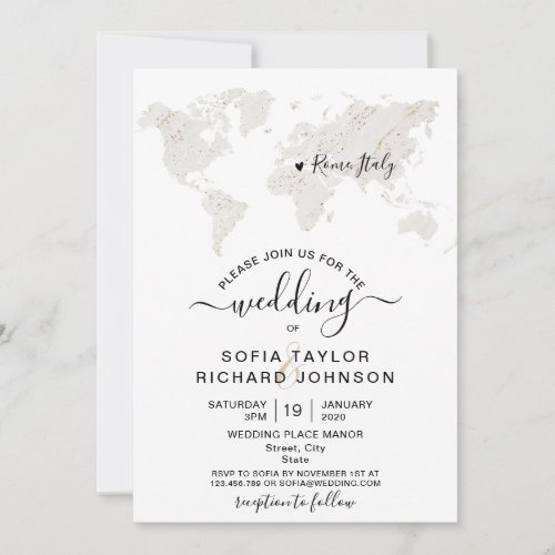 Wedding Destination Marble World Map Invitation