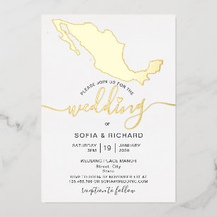 Wedding Destination Mexico Gold Foil Heart Foil Invitation