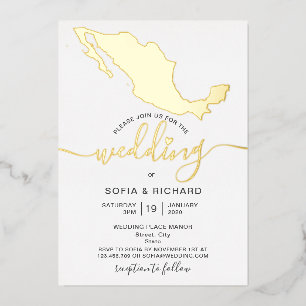 Wedding Destination Mexico Gold Foil Heart Invitation