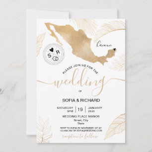 Wedding Destination Mexico Gold Movable Heart Inv Invitation