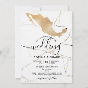 Wedding Destination Mexico Gold Movable Heart Invitation