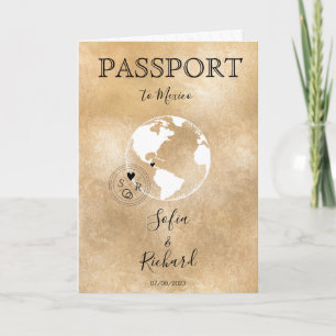Wedding Destination Mexico Passport Gold World Map Invitation