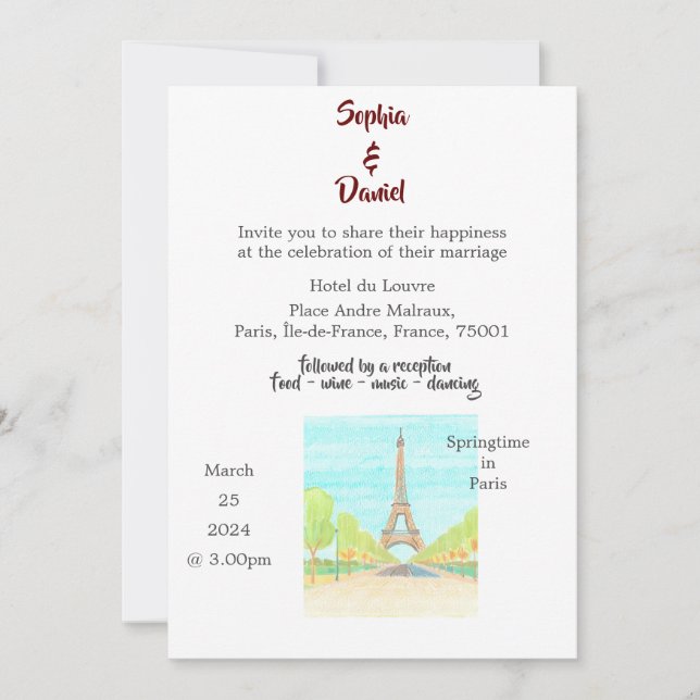 Wedding Destination - Paris, France Invitation (Front)