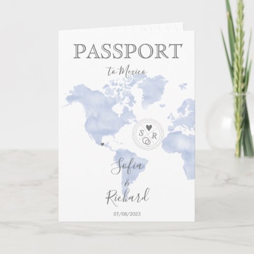 Wedding Destination Passport Blue World Map Blue Invitation