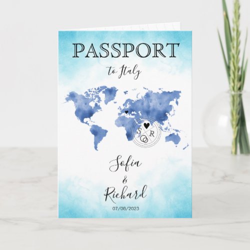 Wedding Destination Passport Blue World Map Invita Invitation