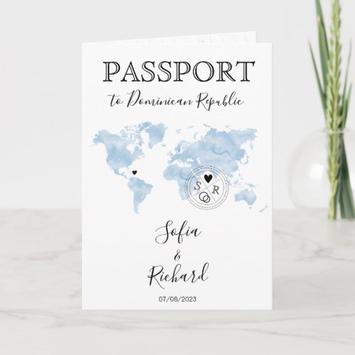 Wedding Destination Passport Blue World Map Invita Invitation
