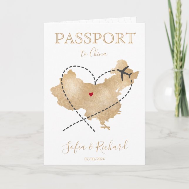 Wedding Destination Passport China Map QR Code Invitation (Front)