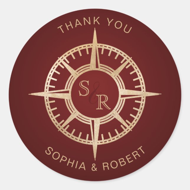 Wedding Destination Passport Compass Thank You Classic Round Sticker (Front)