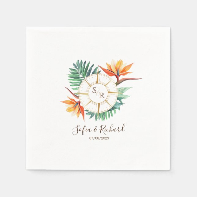 Wedding Destination Passport Compass Thank You Napkins (Front)