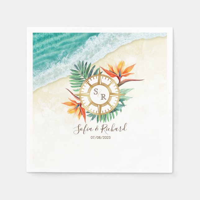 Wedding Destination Passport Compass Thank You Napkins (Front)