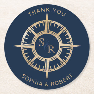 Wedding Destination Passport Compass Thank You Round Paper Coaster