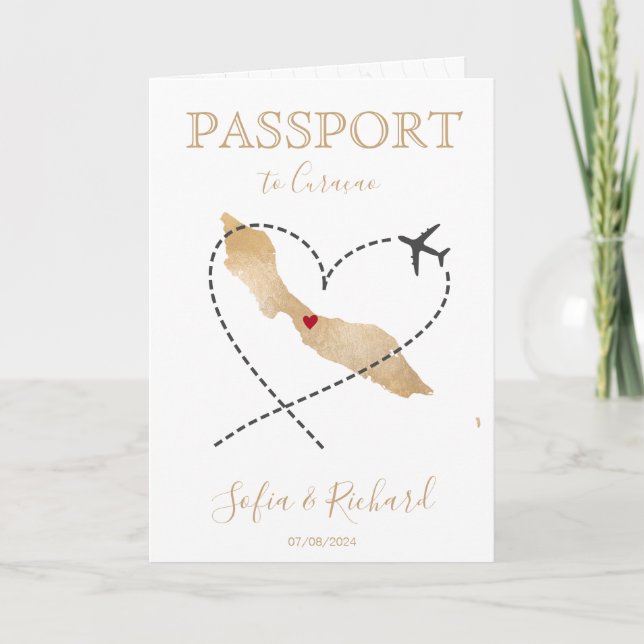 Wedding Destination Passport Curaçao World MaP Invitation (Front)