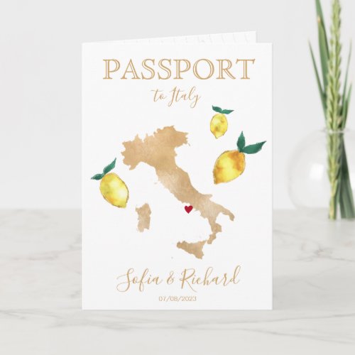 Wedding Destination Passport Gold Capri Italy  Invitation