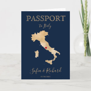 Wedding Destination Passport Gold Map Italy Invitation