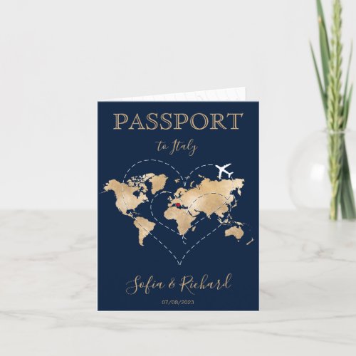 Wedding Destination Passport Gold World Map Heart 