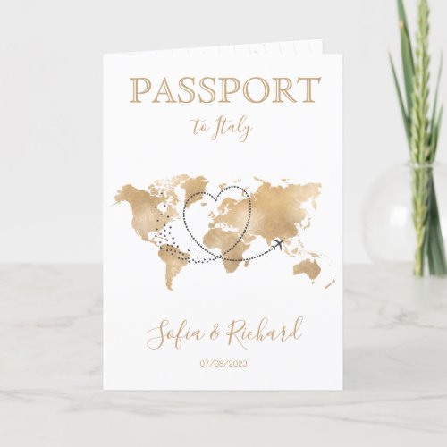 Wedding Destination Passport Gold World Map Invita Invitation