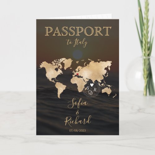 Wedding Destination Passport Gold World Map Invita Invitation