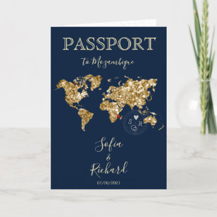 Wedding Destination Passport Gold World Map Invita Invitation