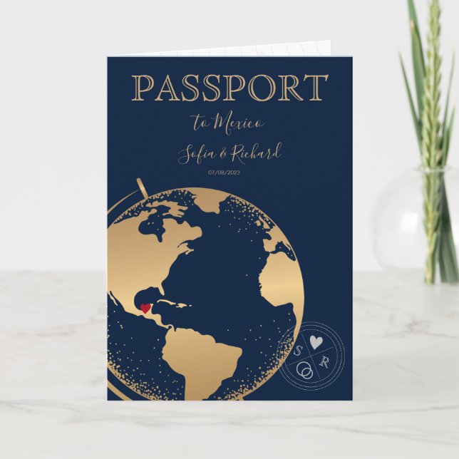 Wedding Destination Passport Gold World Map Invita Invitation (Front)