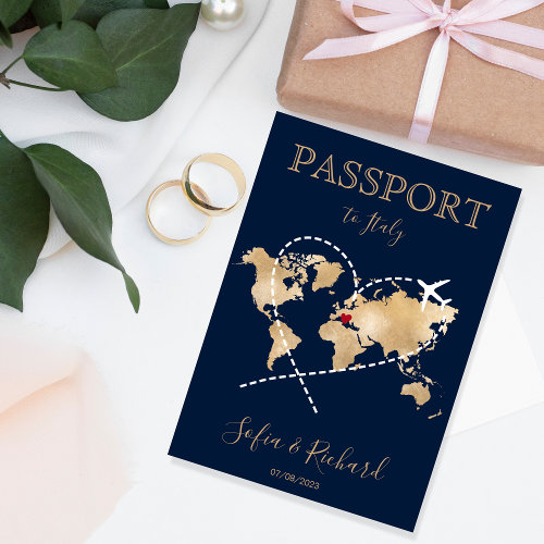 Wedding Destination Passport Gold World Map Invita